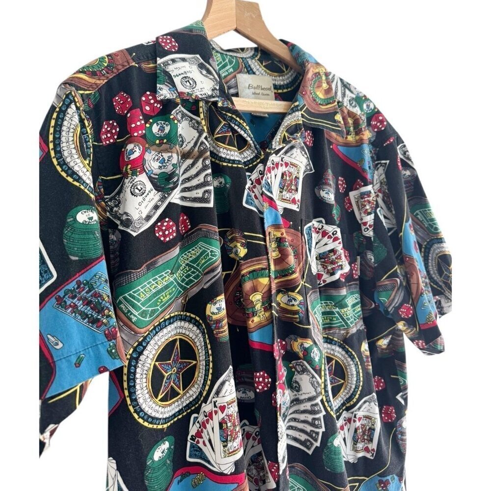 Vintage Bullhead Island Series Men's Sz XL Casino Vegas Poker Camp Shirt - Picture 2 of 15